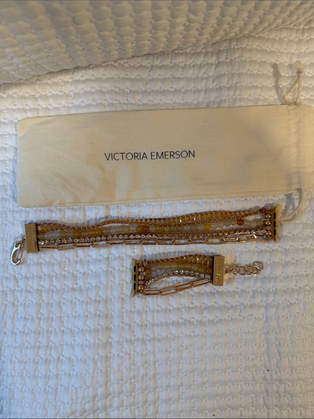 Victoria Emerson Gold and Amber Beaded Layered Apple Watch band.